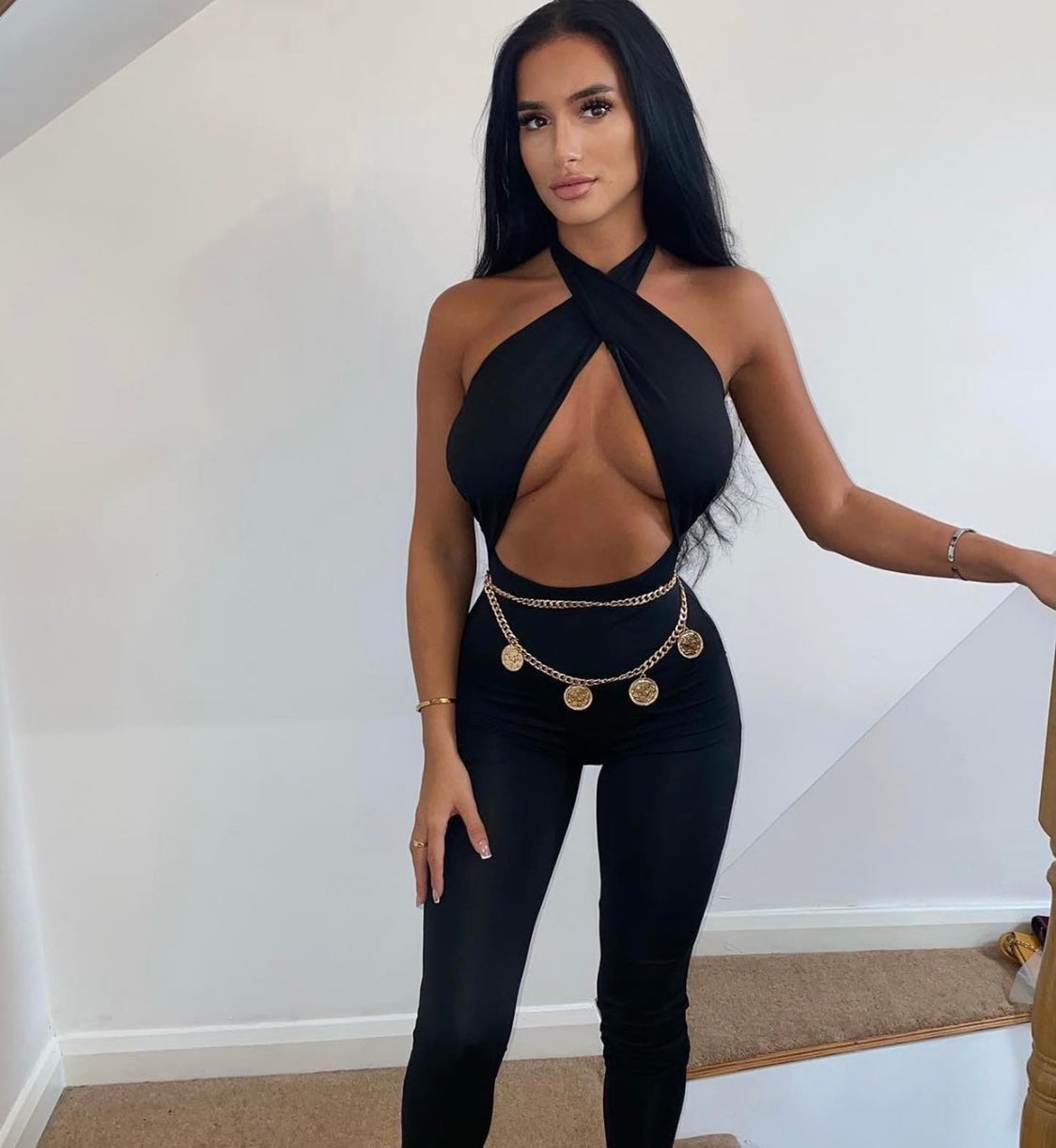 All eyes on me criss cross neck jumpsuit black