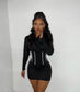 Dita long sleeve Hooded mini dress black