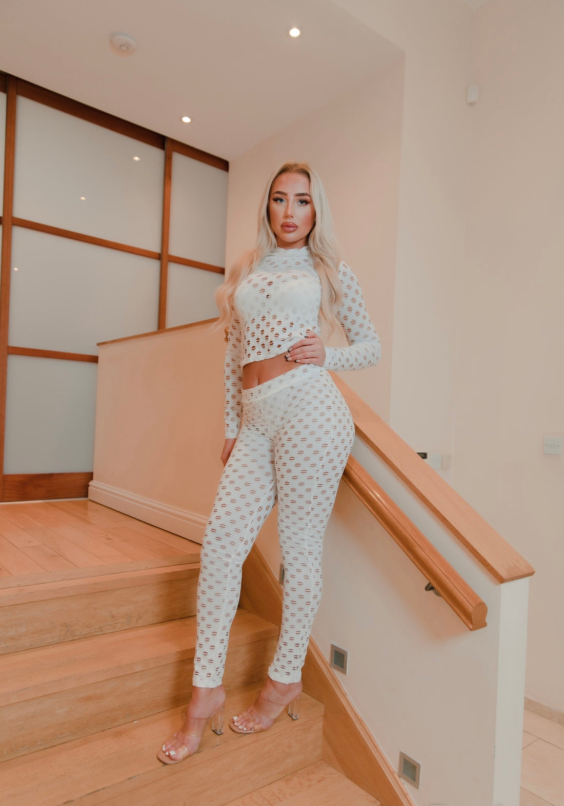 Shauna Ripped Crop Top & Leggings set White