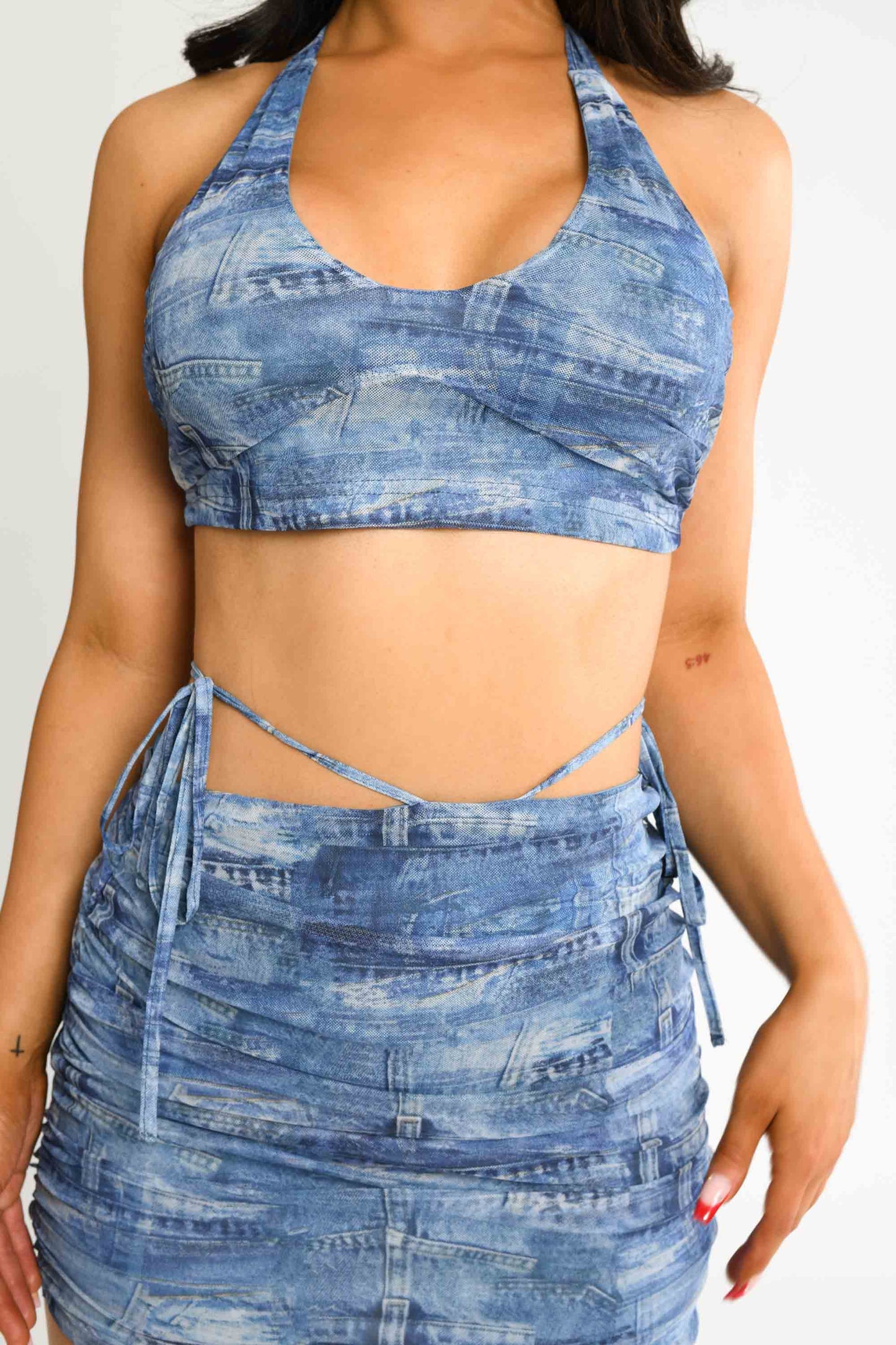 Palm Spring halter denim Co-ord set